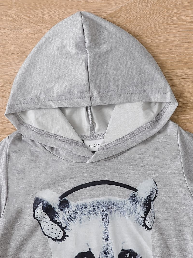 Drenge Animal Print Pullover Hættetrøje + Ensfarvede Bukser Sæt Børnetøj