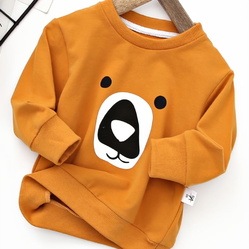 Drenge Bear Print Rundhals Langærmet Sweatshirt Efterår Vinter