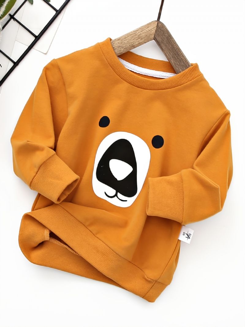 Drenge Bear Print Rundhals Langærmet Sweatshirt Efterår Vinter