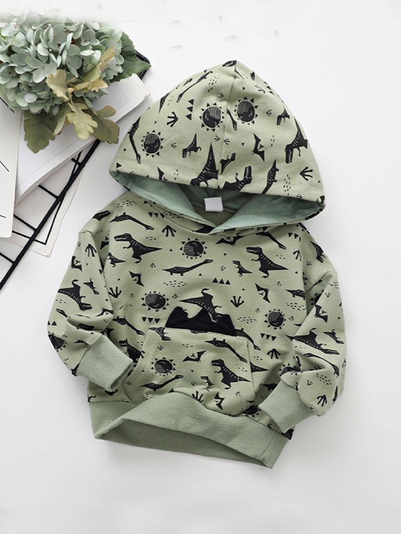 Drenge Børn Tegneserie Dinosaur Print Rundhals Hættetrøje Sweatshirt Efterår Vinter Varm