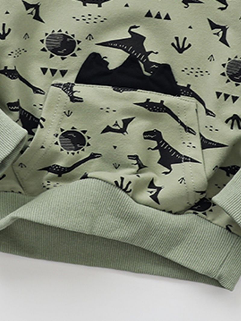 Drenge Børn Tegneserie Dinosaur Print Rundhals Hættetrøje Sweatshirt Efterår Vinter Varm