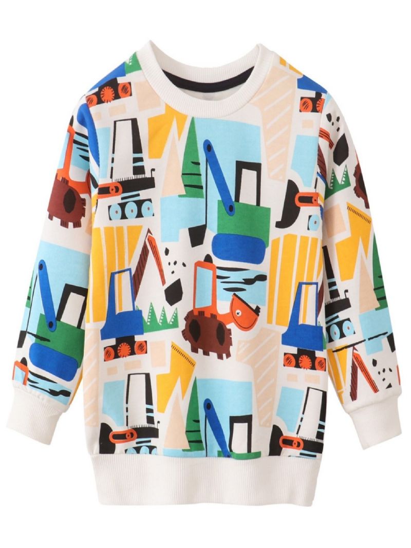 Drenge Casual Komfortabel Farverig Gravemaskine Print Langærmet Pullover Sweatshirt Med Rund Hals