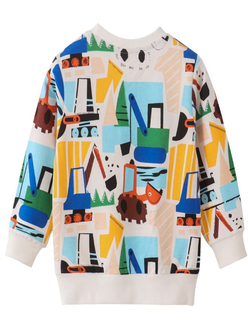 Drenge Casual Komfortabel Farverig Gravemaskine Print Langærmet Pullover Sweatshirt Med Rund Hals