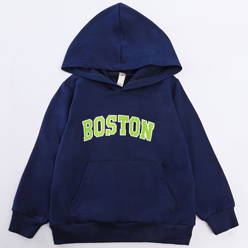 Drenge Casual Mode Letter Print Pocket Hooded Sweatshirt