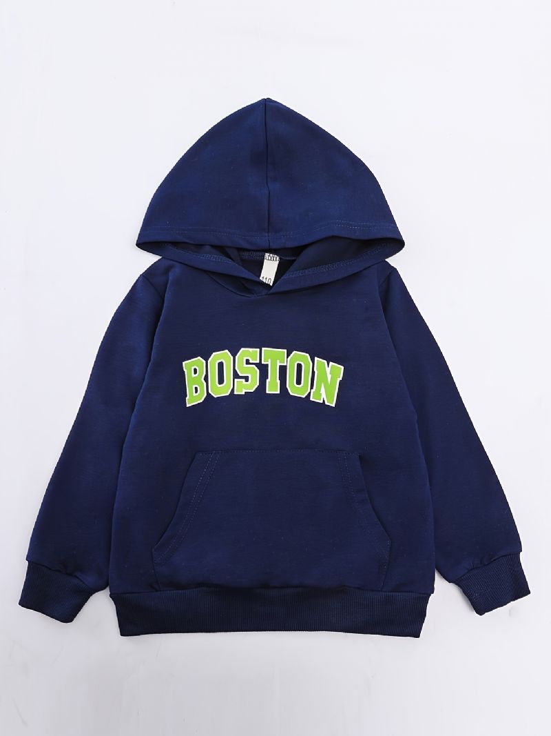 Drenge Casual Mode Letter Print Pocket Hooded Sweatshirt