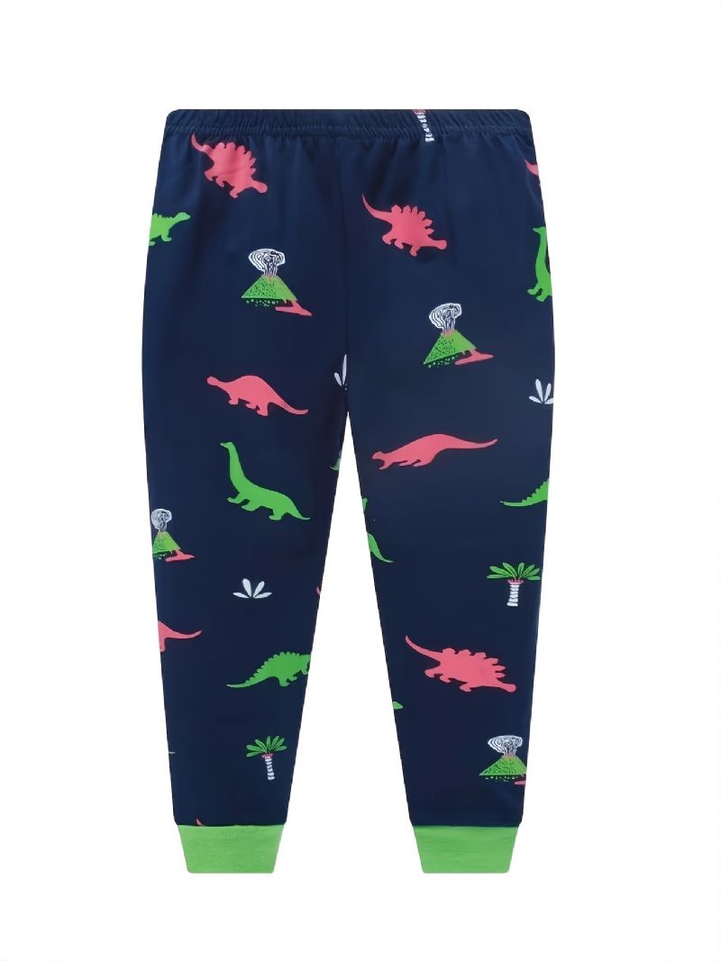 Drenge Casual Pyjamassæt Med Rund Hals Lounge Wear Homewear Langærmet Top Og Matchende Bukser Med Dinosaurprint