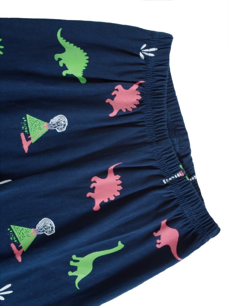 Drenge Casual Pyjamassæt Med Rund Hals Lounge Wear Homewear Langærmet Top Og Matchende Bukser Med Dinosaurprint