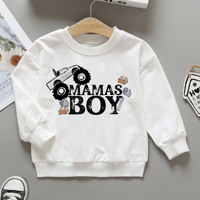 Drenge Casual Simple Pullover Sweatshirt Med Mamas Cartoon Car Print Til Vinter