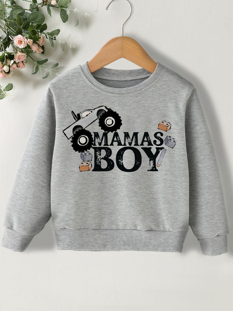 Drenge Casual Simple Pullover Sweatshirt Med Mamas Cartoon Car Print Til Vinter