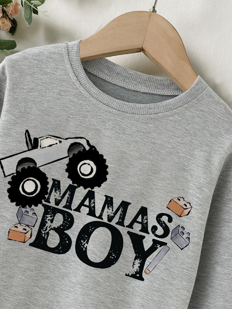 Drenge Casual Simple Pullover Sweatshirt Med Mamas Cartoon Car Print Til Vinter