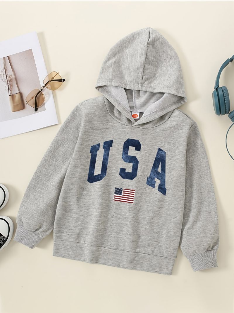 Drenge Casual Usa Print Hættetrøje Til Vintergrå