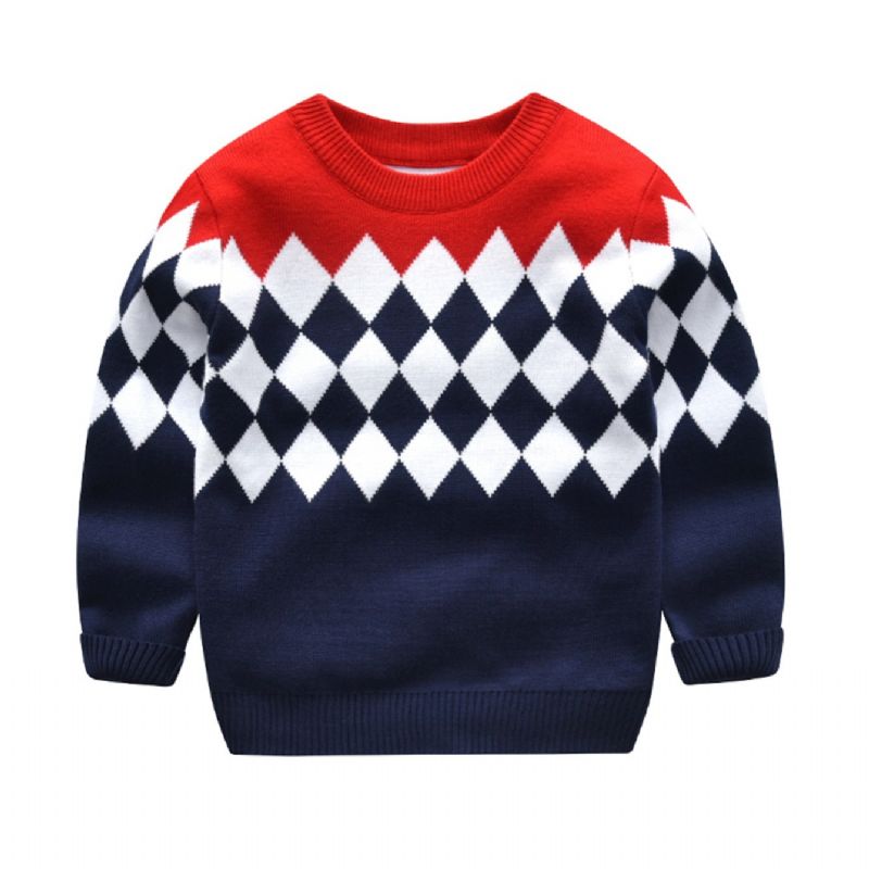 Drenge Causal Strikket Argyle Plaid Pullover Sweater Til Vinter
