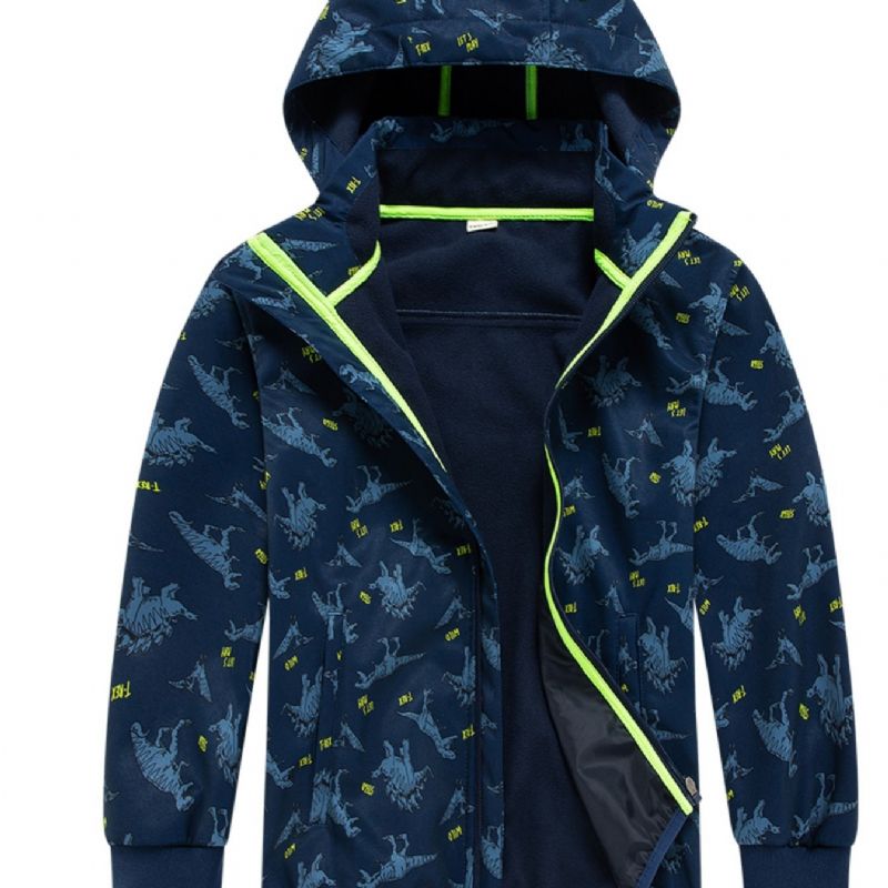 Drenge Dinosaur Print Hætte Thermal Windbreaker Jakke