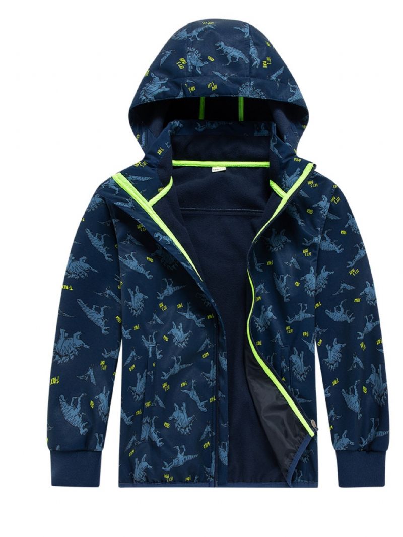 Drenge Dinosaur Print Hætte Thermal Windbreaker Jakke