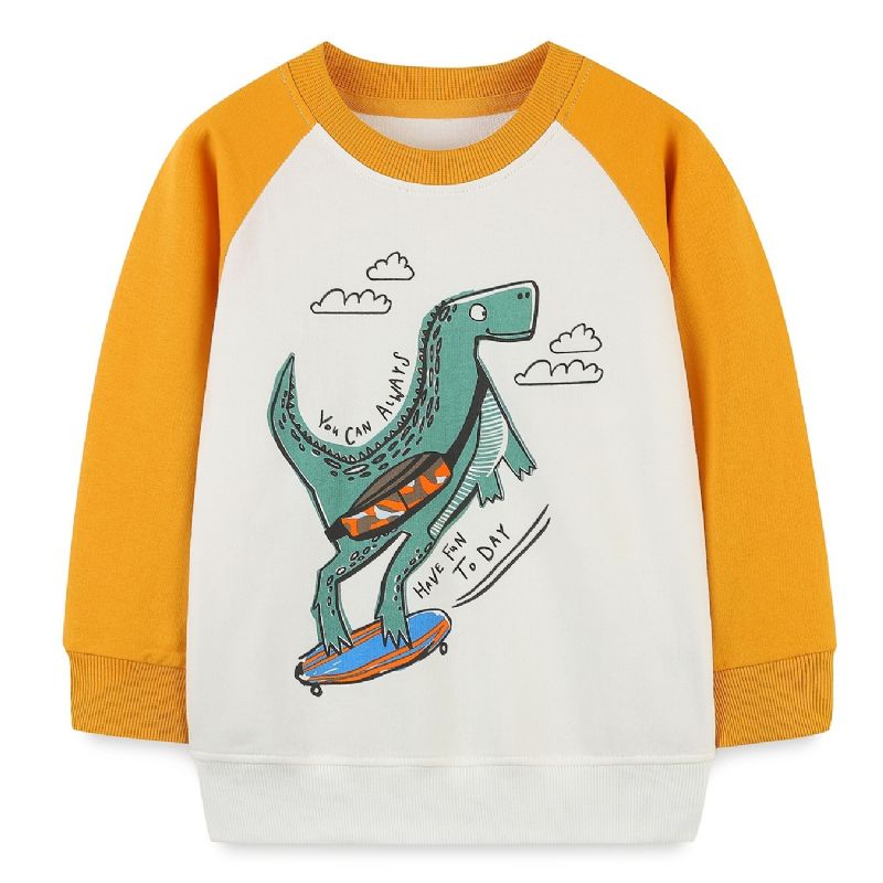 Drenge Dinosaur Tegneserie Print Rundhals Langærmet Pullover Sweatshirt Tøj