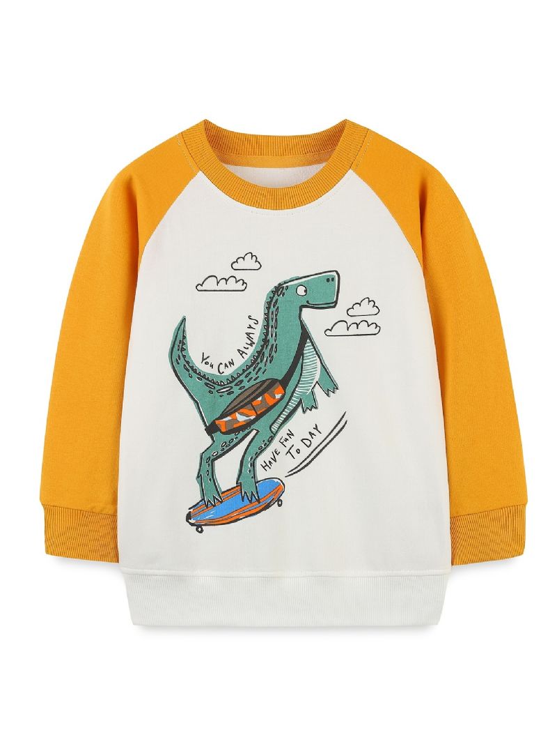 Drenge Dinosaur Tegneserie Print Rundhals Langærmet Pullover Sweatshirt Tøj