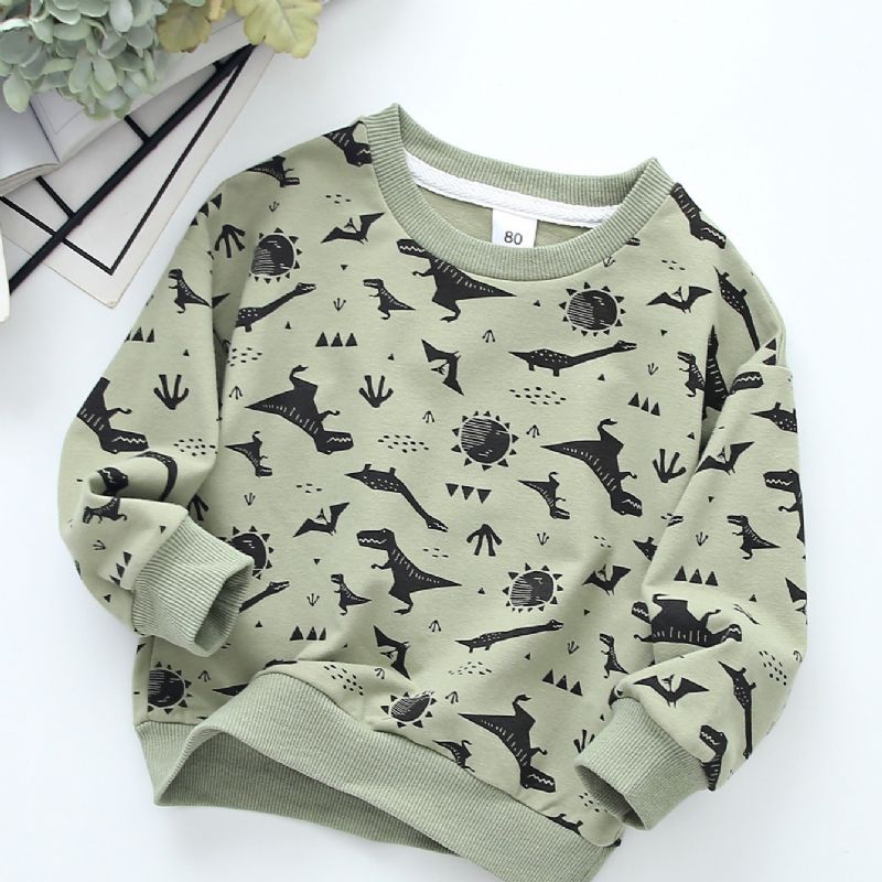 Drenge Full Print Dinosaur Sweatshirt Børne Rundhalset Efterår Vinter