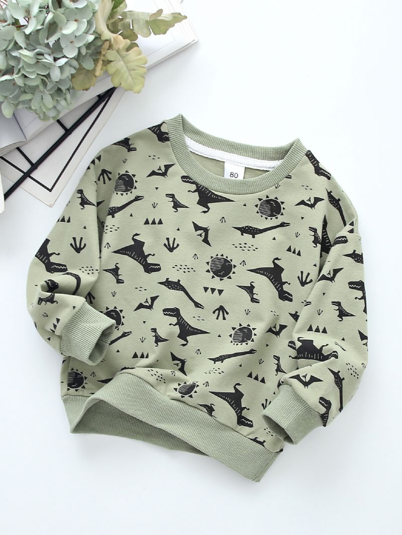 Drenge Full Print Dinosaur Sweatshirt Børne Rundhalset Efterår Vinter