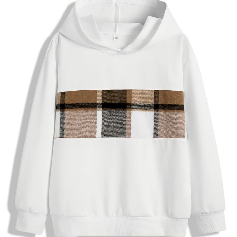 Drenge Hætte Patchwork Plaid Langærmet Sweater