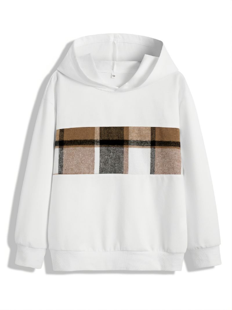 Drenge Hætte Patchwork Plaid Langærmet Sweater