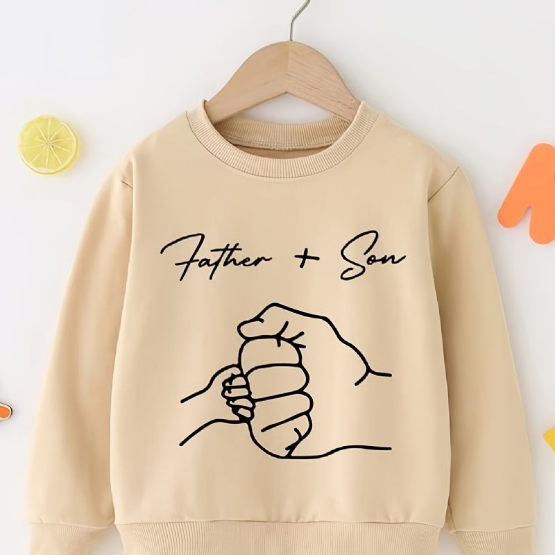 Drenge Sød Afslappet Far + Søn Print Pullover Sweatshirt Langærmet Termotoppe Med Rund Hals Til Vinter