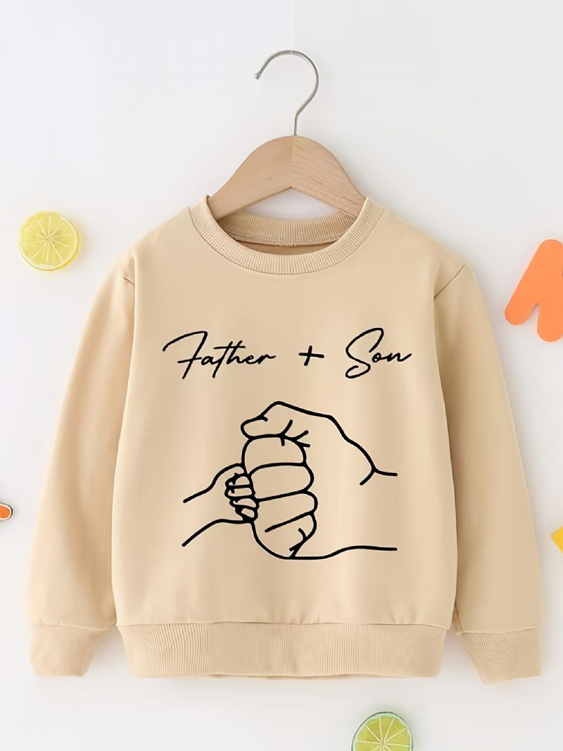 Drenge Sød Afslappet Far + Søn Print Pullover Sweatshirt Langærmet Termotoppe Med Rund Hals Til Vinter