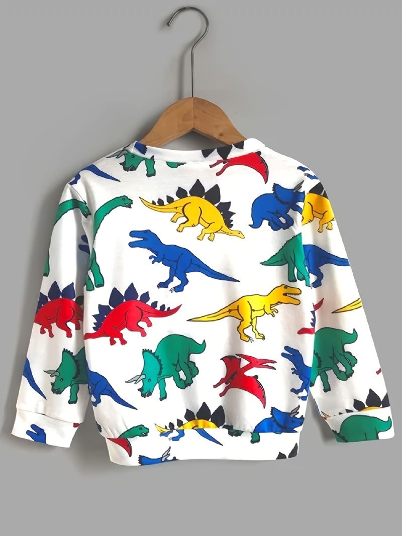 Drenge Sød Afslappet Tegneserietrøje Sweatshirt Med Dinosaurtryk Rund Hals Langærmede Toppe Til Vinter