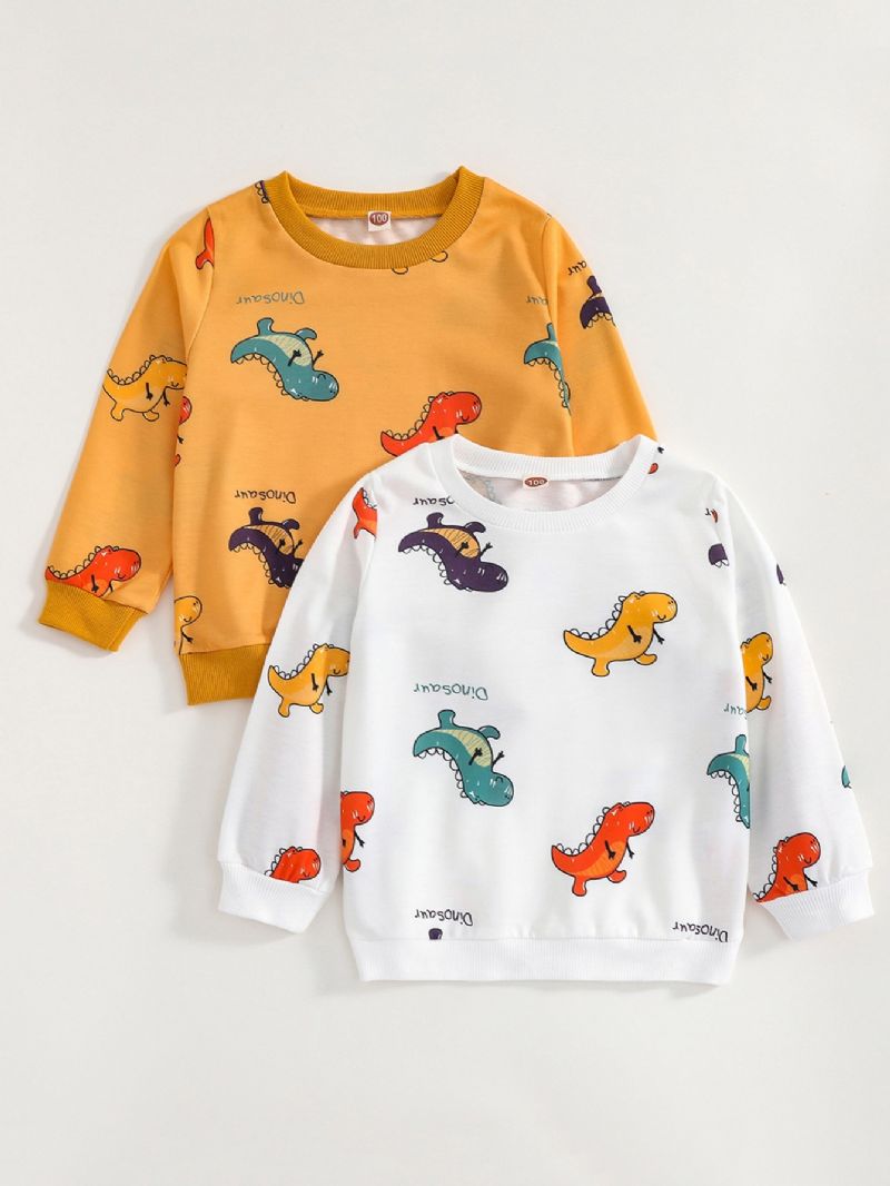 Drenge Swaetshirt Tegneserie Farverig Dinosaur Print Sweatshirt Gul & Hvid