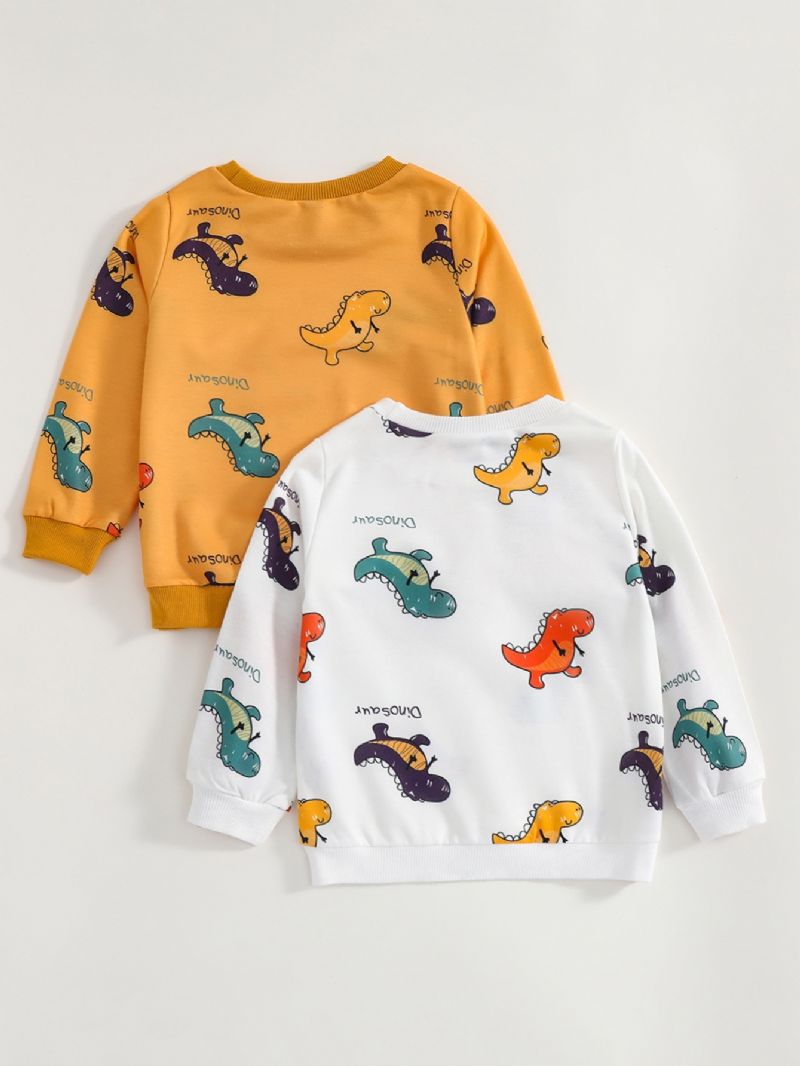 Drenge Swaetshirt Tegneserie Farverig Dinosaur Print Sweatshirt Gul & Hvid