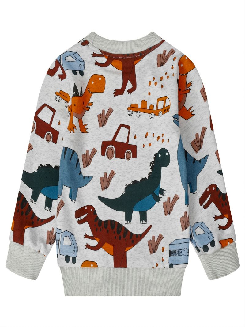 Drenge Sweatshirt Afslappet Farve Tegneserie Dinosaur Bil Print Langærmet Rund Hals Bomuld Baby Børnetøj