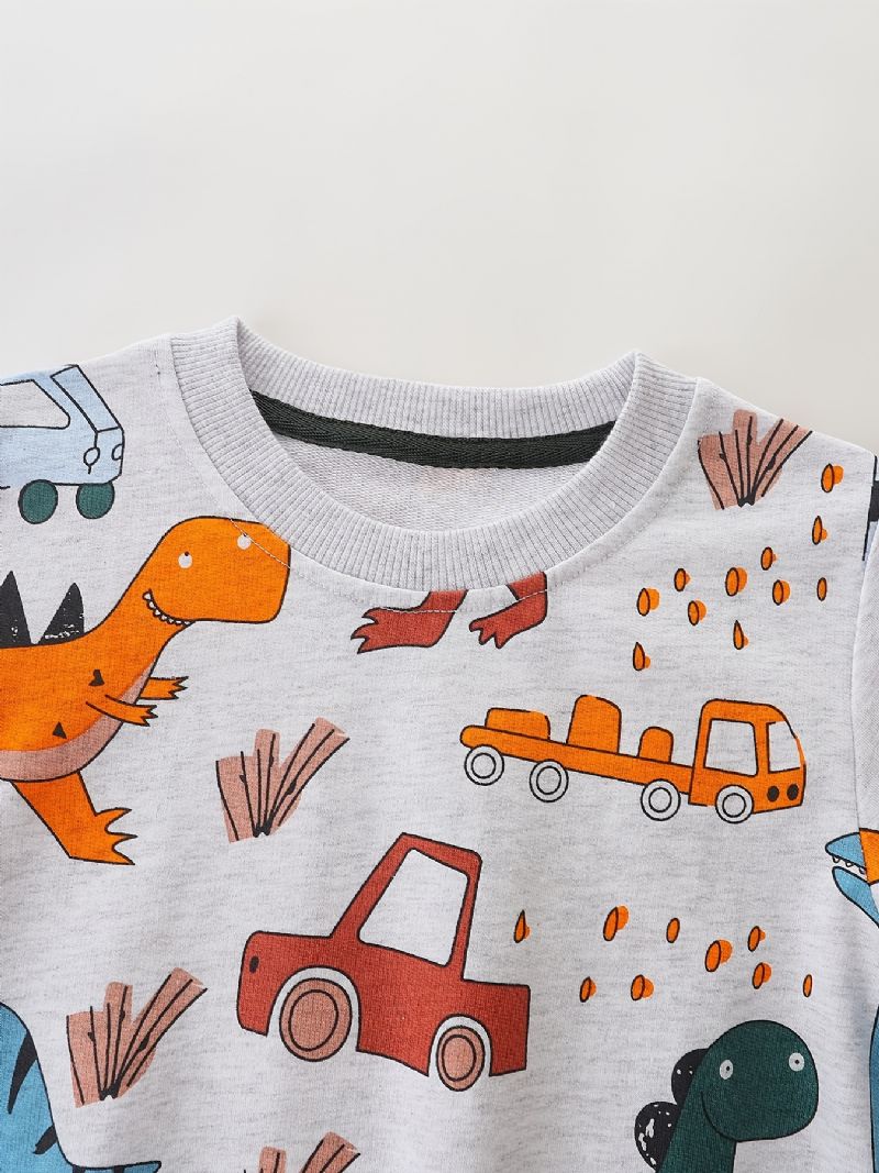 Drenge Tegneserie Dinosaur Print Pullover Rund Hals Langærmet Sweatshirt