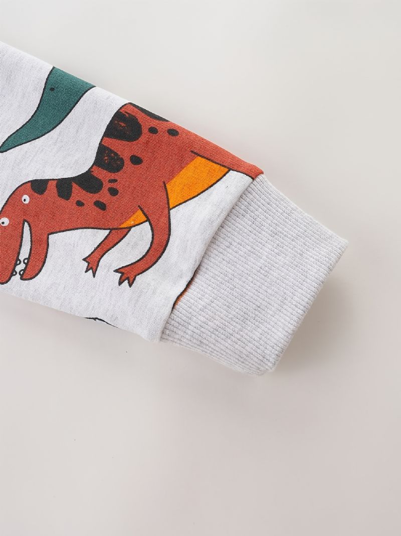 Drenge Tegneserie Dinosaur Print Pullover Rund Hals Langærmet Sweatshirt