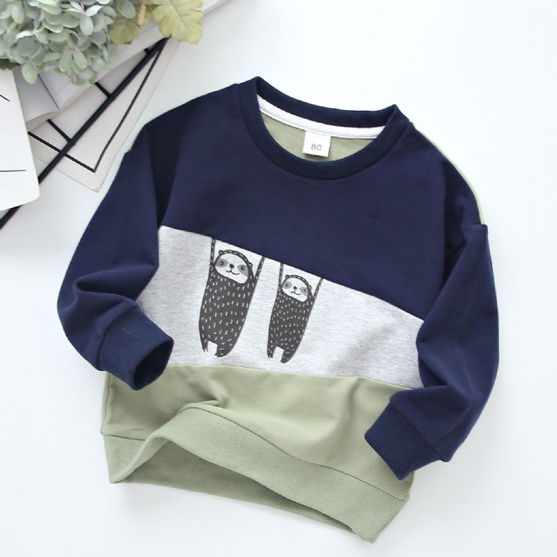 Drenge Tegneseriemønster Colorblock Bomuld Langærmet Afslappet Sweatshirt