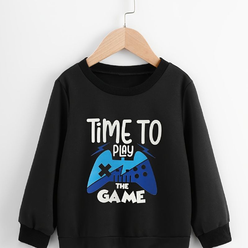 Drenge Time To Game Print Pullover Sweatshirt Casual Rundhals Langærmede Termo Overdele Til Vinter