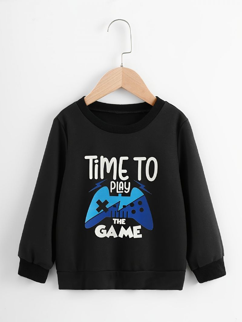 Drenge Time To Game Print Pullover Sweatshirt Casual Rundhals Langærmede Termo Overdele Til Vinter