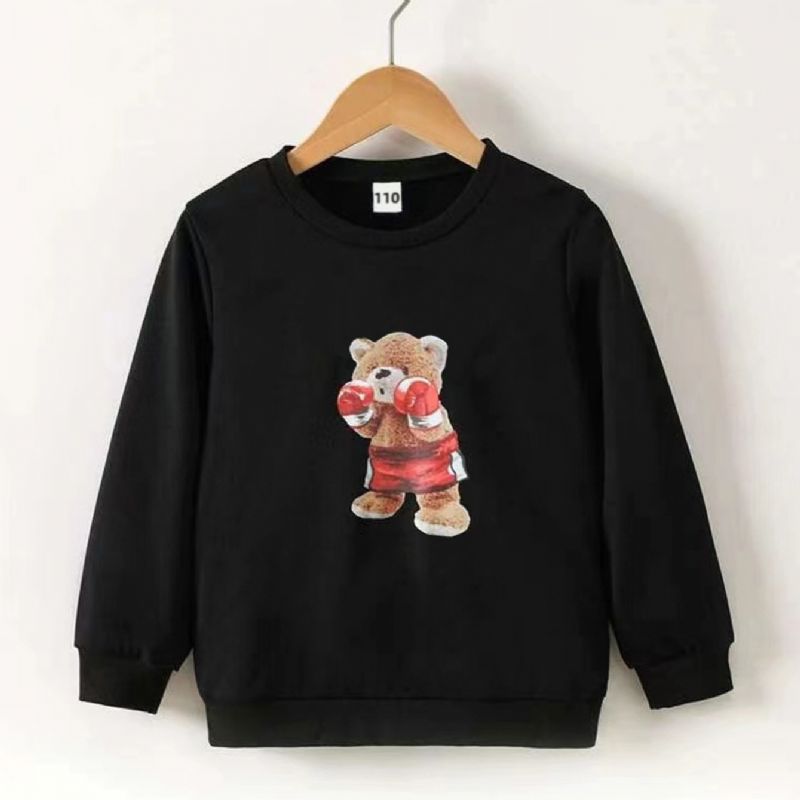 Efterår Og Vinter Drenge Casual Cartoon Fighting Bear Print Rundhalset Langærmet Sweatshirt