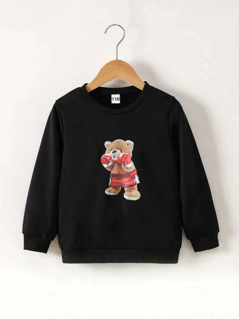 Efterår Og Vinter Drenge Casual Cartoon Fighting Bear Print Rundhalset Langærmet Sweatshirt