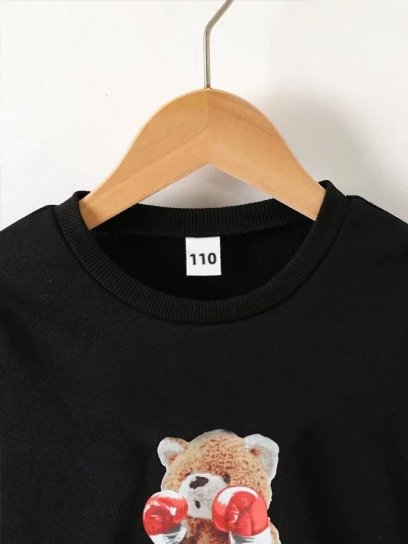 Efterår Og Vinter Drenge Casual Cartoon Fighting Bear Print Rundhalset Langærmet Sweatshirt