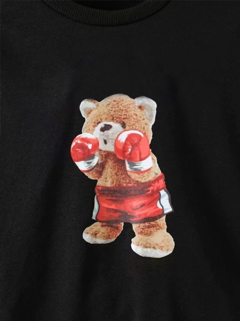 Efterår Og Vinter Drenge Casual Cartoon Fighting Bear Print Rundhalset Langærmet Sweatshirt