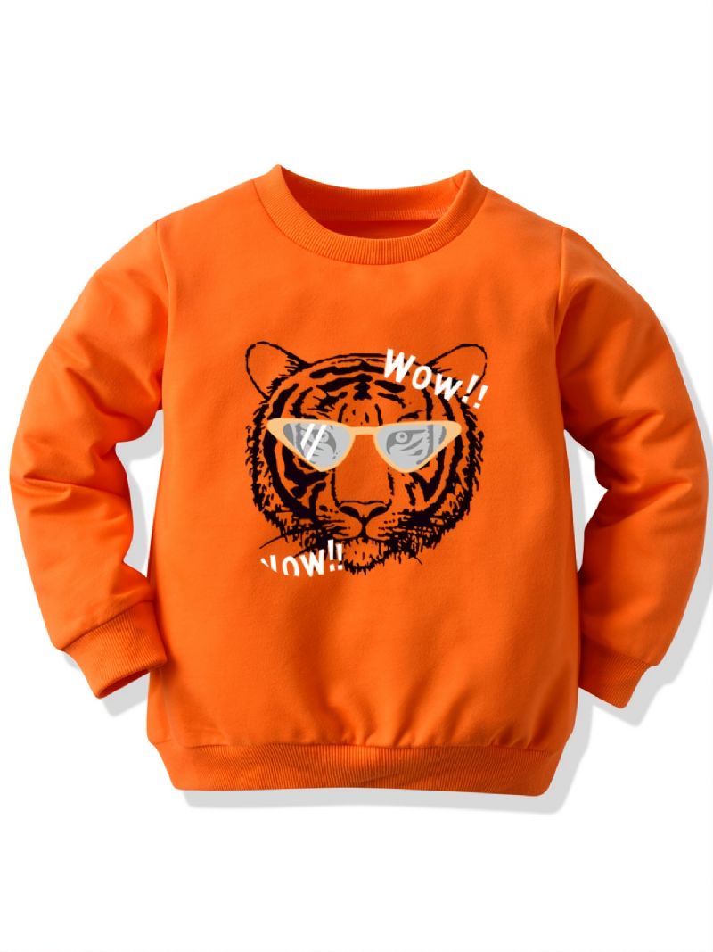 Efterår Vinter Drenge 'casual Tiger Print Ensfarvede Rund Hals Sweatshirt