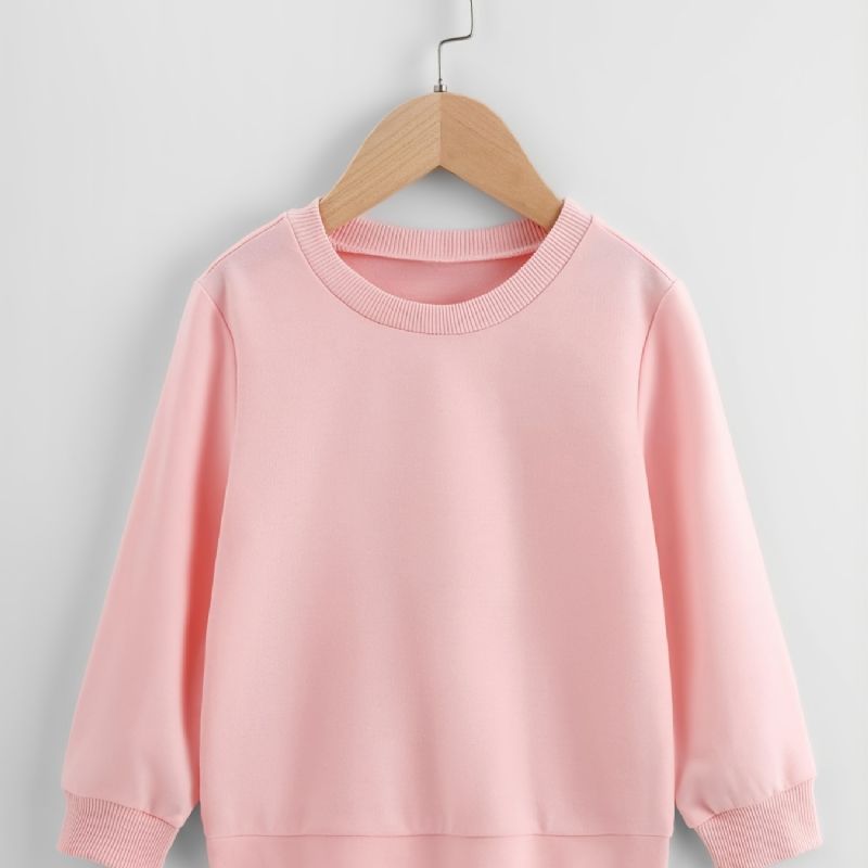 Efterår Vinter Nye Børn Piger Drenge Ensfarvet Åndbar Mode Rund Hals Afslappet Sweatshirt Pink