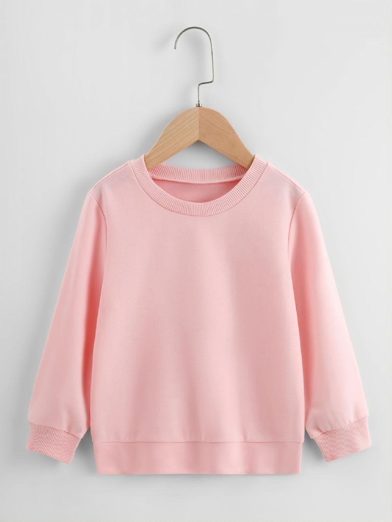 Efterår Vinter Nye Børn Piger Drenge Ensfarvet Åndbar Mode Rund Hals Afslappet Sweatshirt Pink