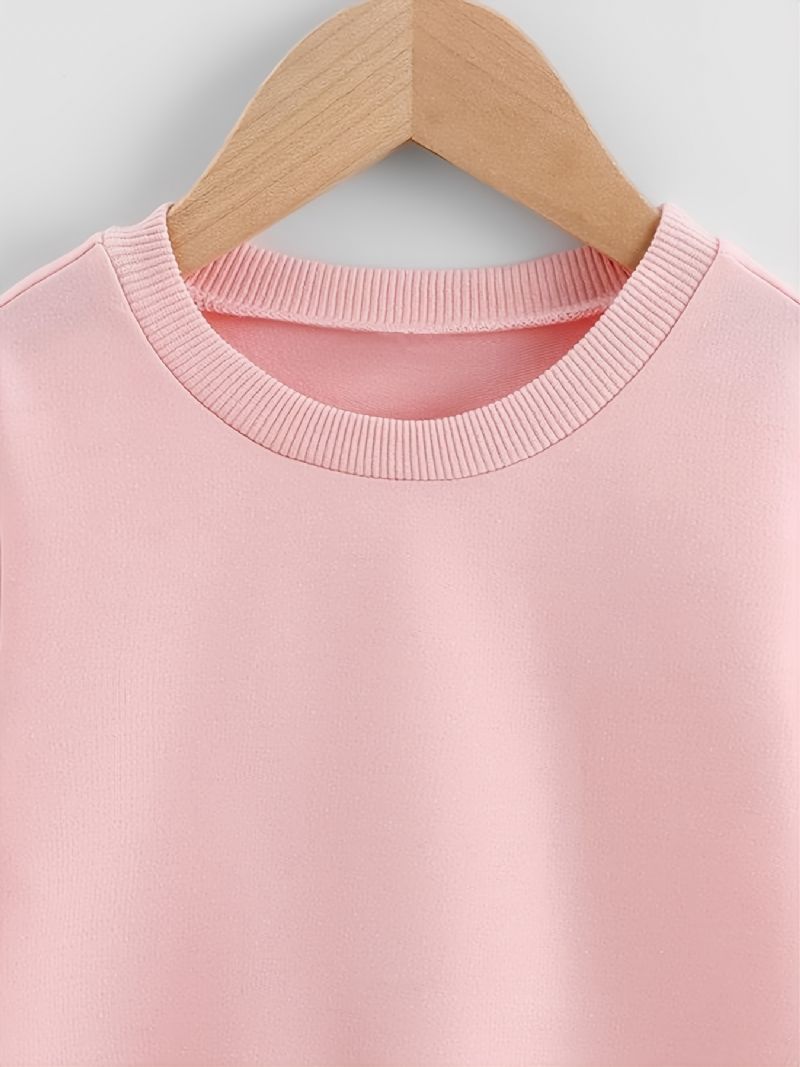 Efterår Vinter Nye Børn Piger Drenge Ensfarvet Åndbar Mode Rund Hals Afslappet Sweatshirt Pink