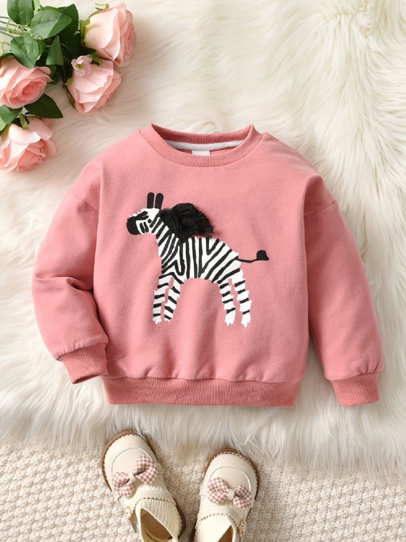 Efterår & Vinter Småbørn Piger Zebra Print Casual Rund Hals Sweatshirt