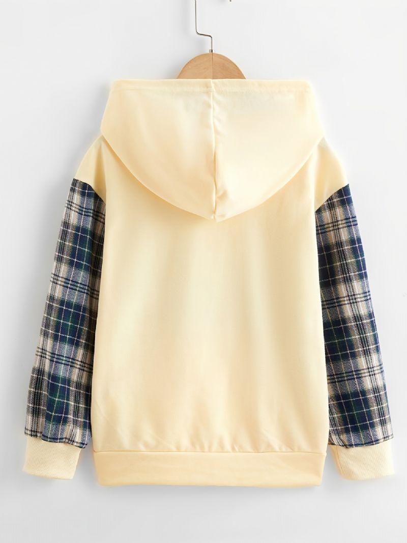 Hættetrøje Til Børn Drenge Brevtryk Plaid Splejsning Langærmet Pullover Sweatshirt Børnetøj