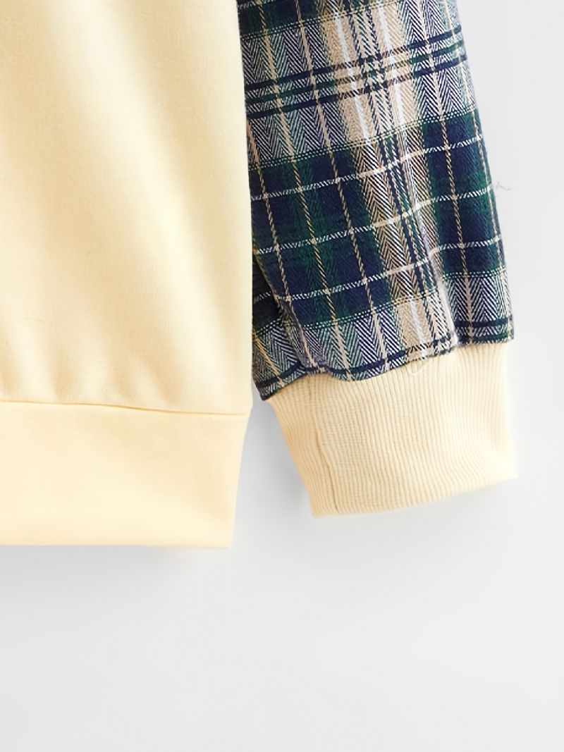 Hættetrøje Til Børn Drenge Brevtryk Plaid Splejsning Langærmet Pullover Sweatshirt Børnetøj