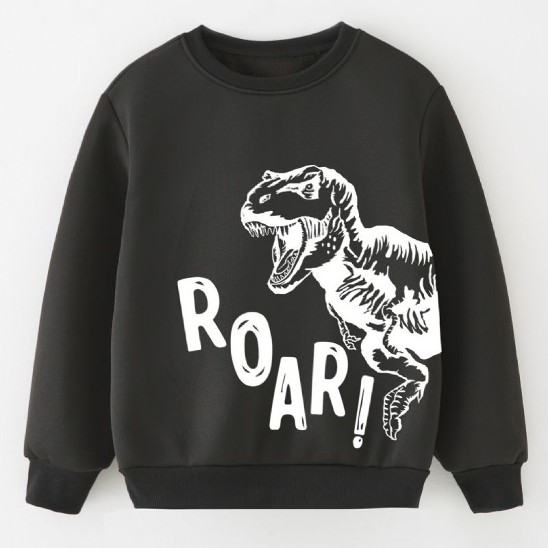 Ny Drenge Afslappet Moderigtigt Dinosaur Trykt Langærmet Rund Hals Sweatshirt