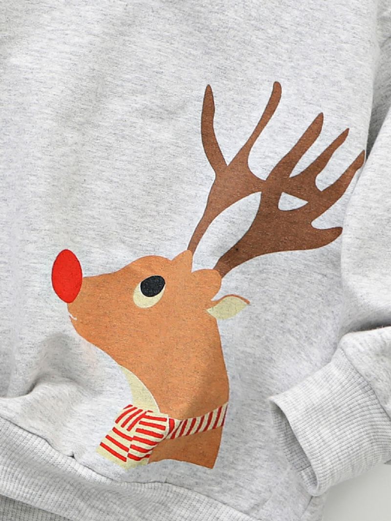 Ny Efterår Vinter Drenge & Piger Jul Elg Print Rund Hals Sweatshirt