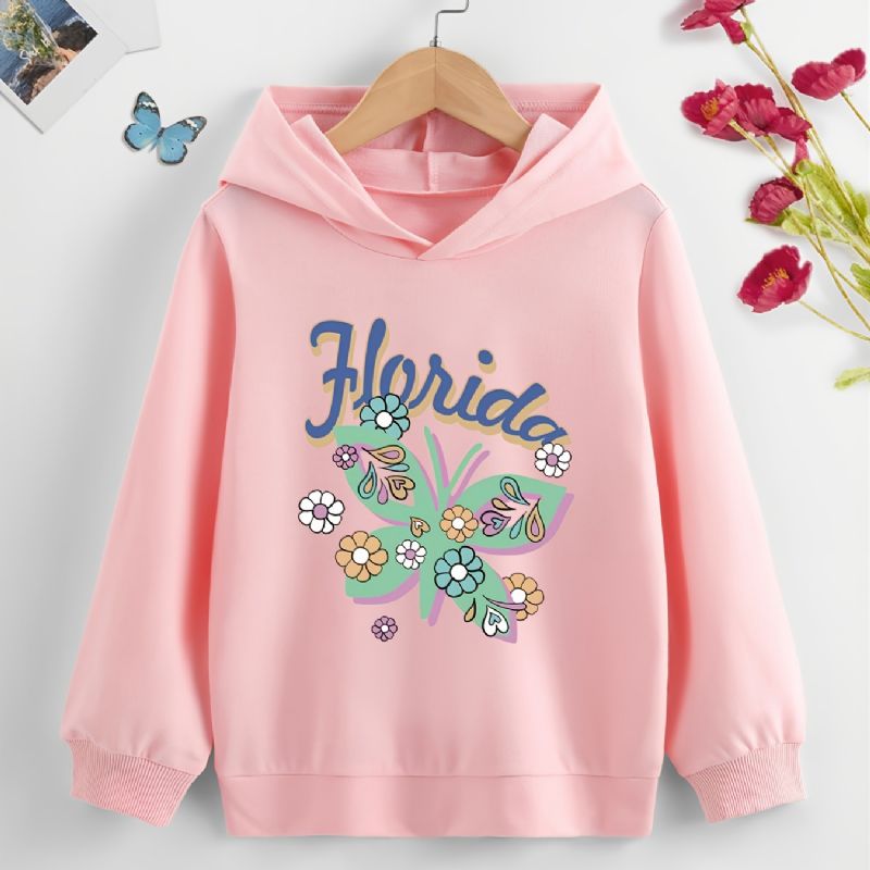 Pige Hættetrøje Butterfly Print Langærmet Sweatshirt Børnetøj