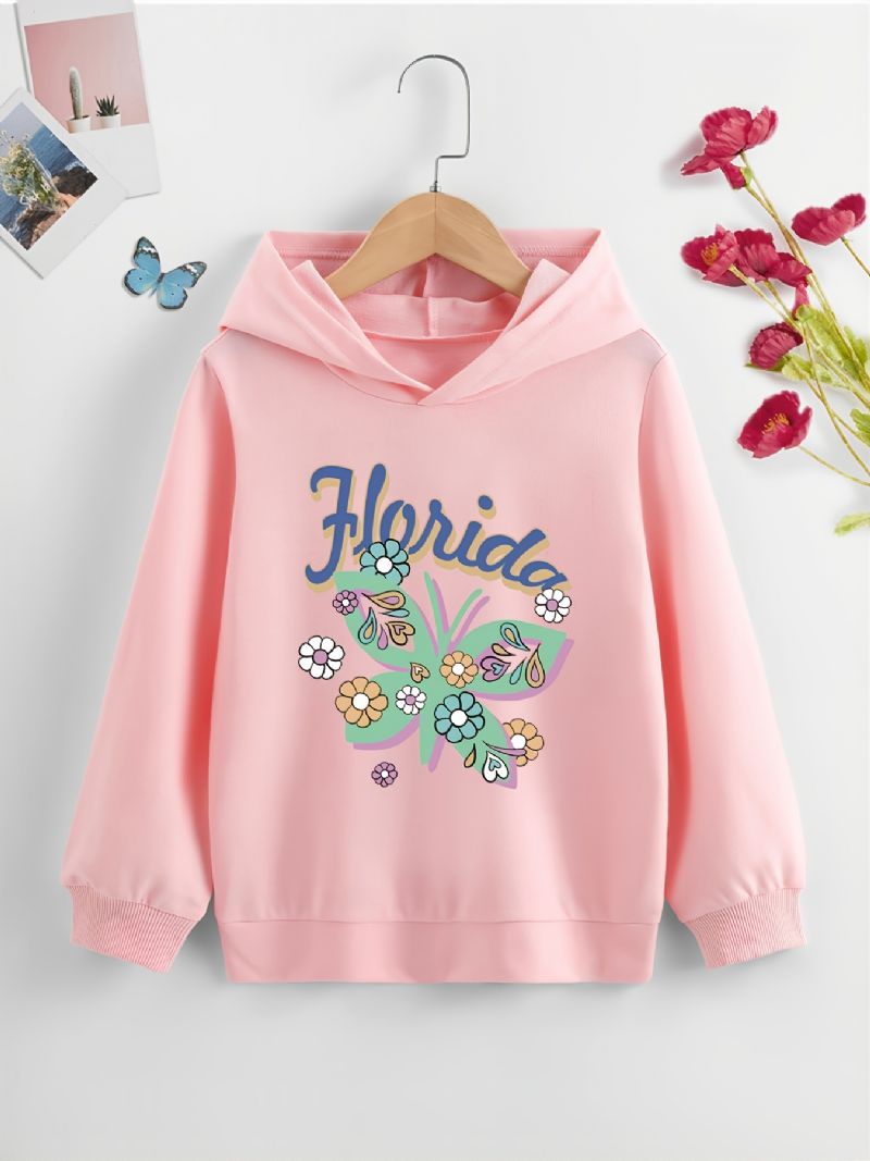 Pige Hættetrøje Butterfly Print Langærmet Sweatshirt Børnetøj